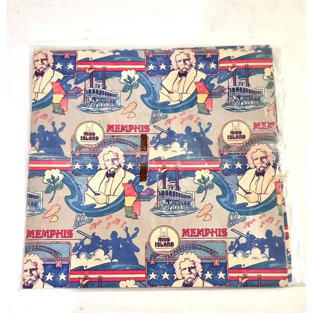 Vtg Mud Island Memphis Gift Wrap Patriotic Elvis Tug Boat see all pics